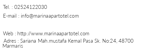 Marina Apart Otel telefon numaralar, faks, e-mail, posta adresi ve iletiim bilgileri